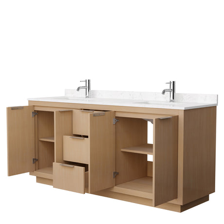 Maroni 72 Inch Double Bathroom Vanity in Light Straw Carrara Cultured Marble Countertop Undermount Square Sinks