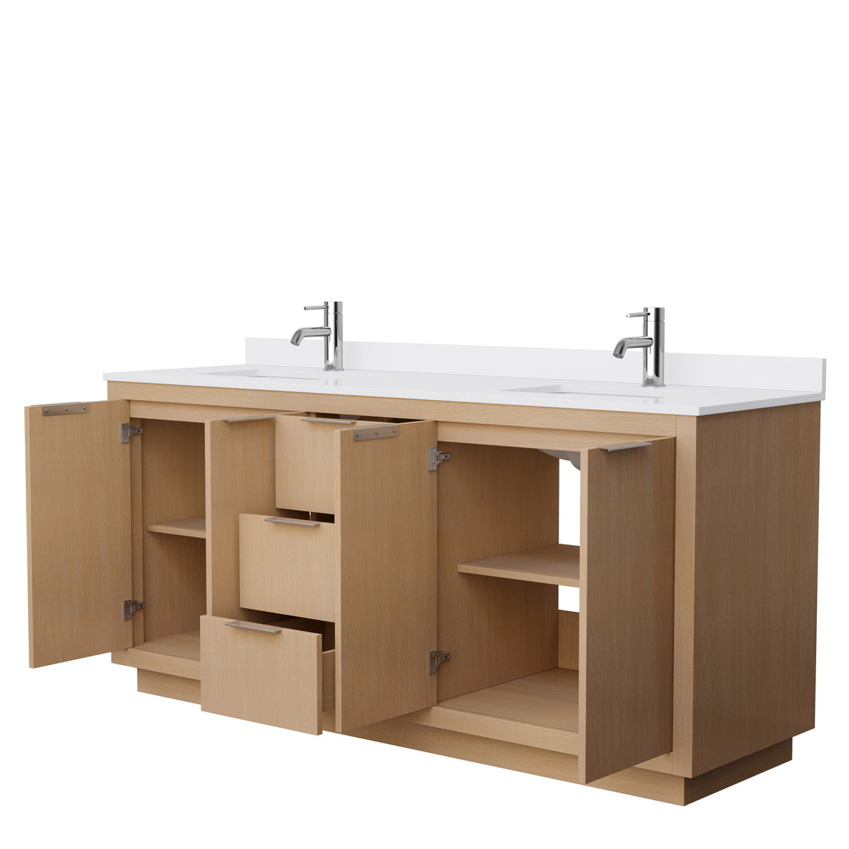 Maroni 72 Inch Double Bathroom Vanity in Light Straw White Cultured Marble Countertop Undermount Square Sinks