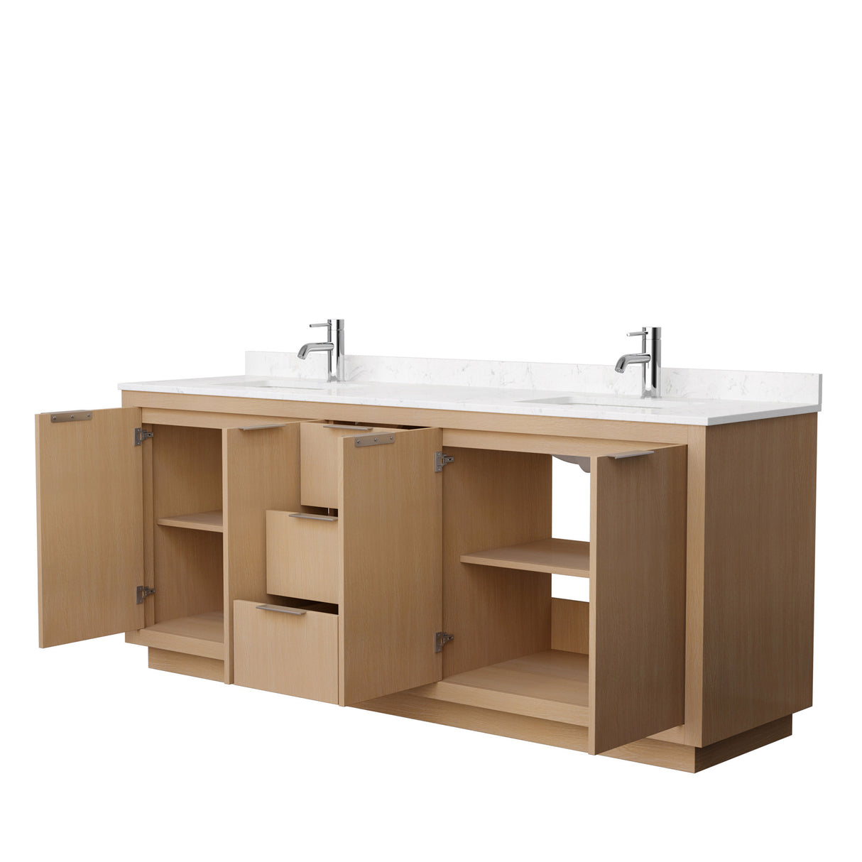 Maroni 80 Inch Double Bathroom Vanity in Light Straw Carrara Cultured Marble Countertop Undermount Square Sinks