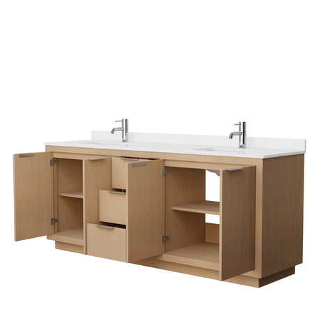 Maroni 80 Inch Double Bathroom Vanity in Light Straw White Cultured Marble Countertop Undermount Square Sinks