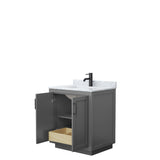 Miranda 30 Inch Single Bathroom Vanity in Dark Gray White Carrara Marble Countertop Undermount Square Sink Matte Black Trim