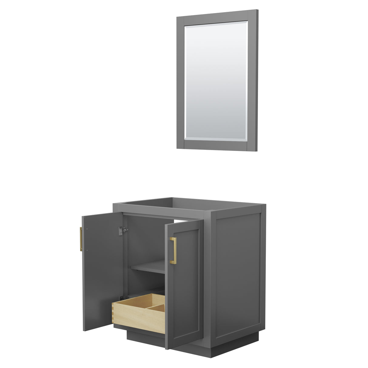 Miranda 30 Inch Single Bathroom Vanity in Dark Gray No Countertop No Sink Brushed Gold Trim 24 Inch Mirror