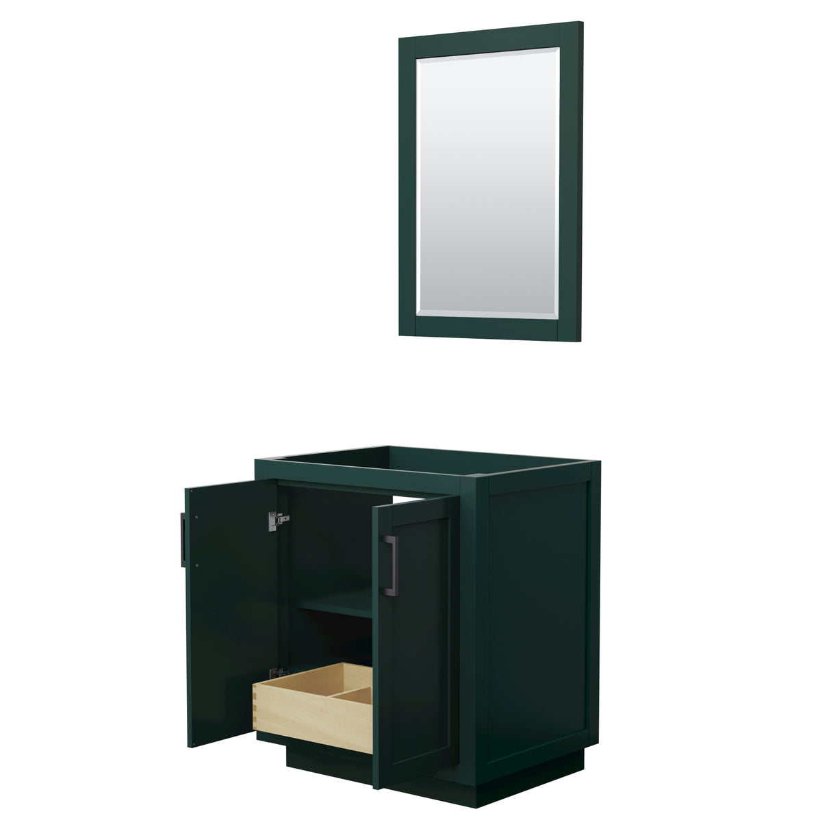 Miranda 30 Inch Single Bathroom Vanity in Green No Countertop No Sink Matte Black Trim 24 Inch Mirror