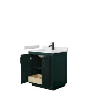Miranda 30 Inch Single Bathroom Vanity in Green White Cultured Marble Countertop Undermount Square Sink Matte Black Trim