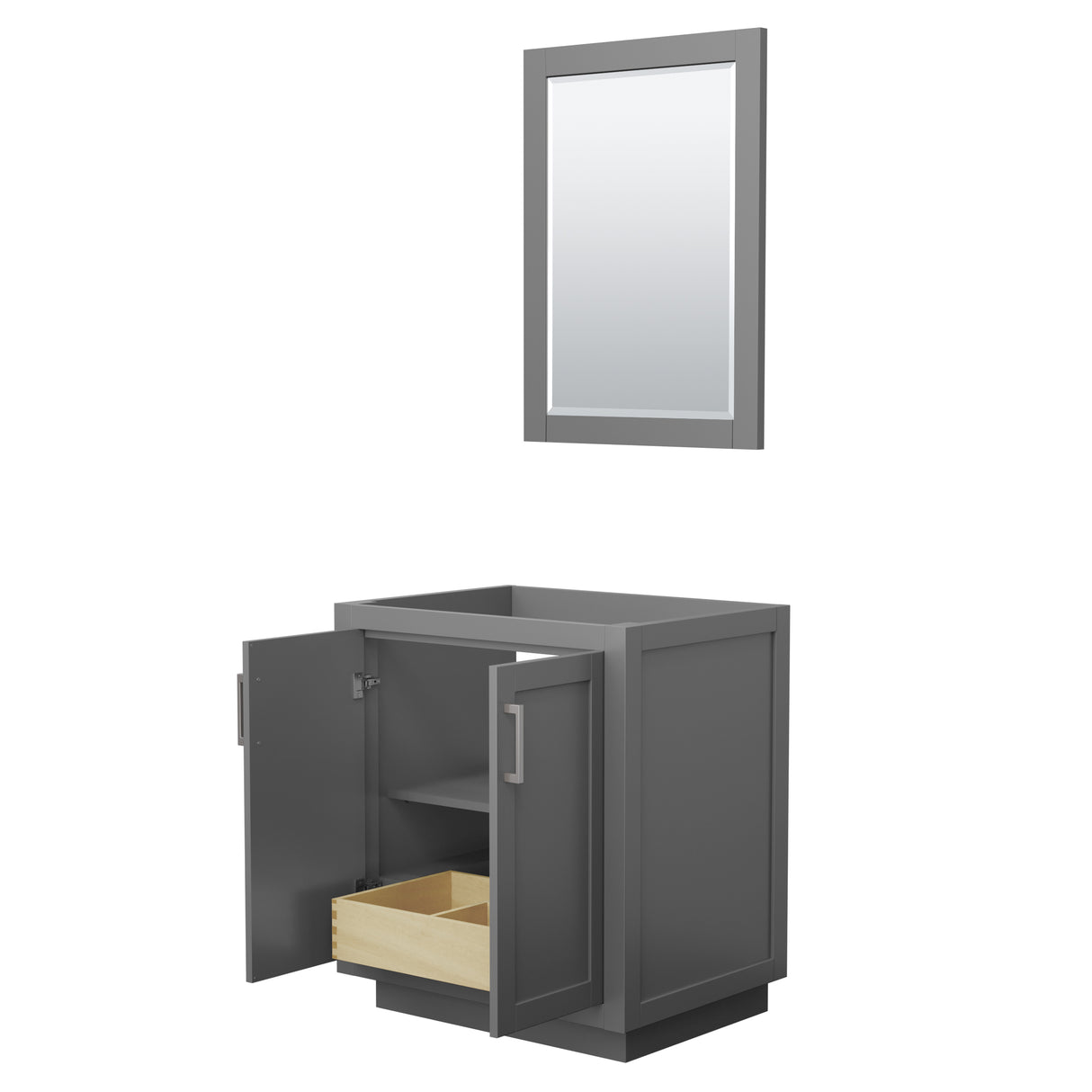 Miranda 30 Inch Single Bathroom Vanity in Dark Gray No Countertop No Sink Brushed Nickel Trim 24 Inch Mirror