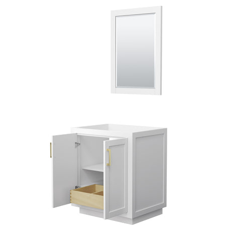 Miranda 30 Inch Single Bathroom Vanity in White No Countertop No Sink Brushed Gold Trim 24 Inch Mirror