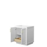 Miranda 30 Inch Single Bathroom Vanity in White No Countertop No Sink Brushed Gold Trim