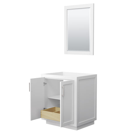 Miranda 30 Inch Single Bathroom Vanity in White No Countertop No Sink Brushed Nickel Trim 24 Inch Mirror