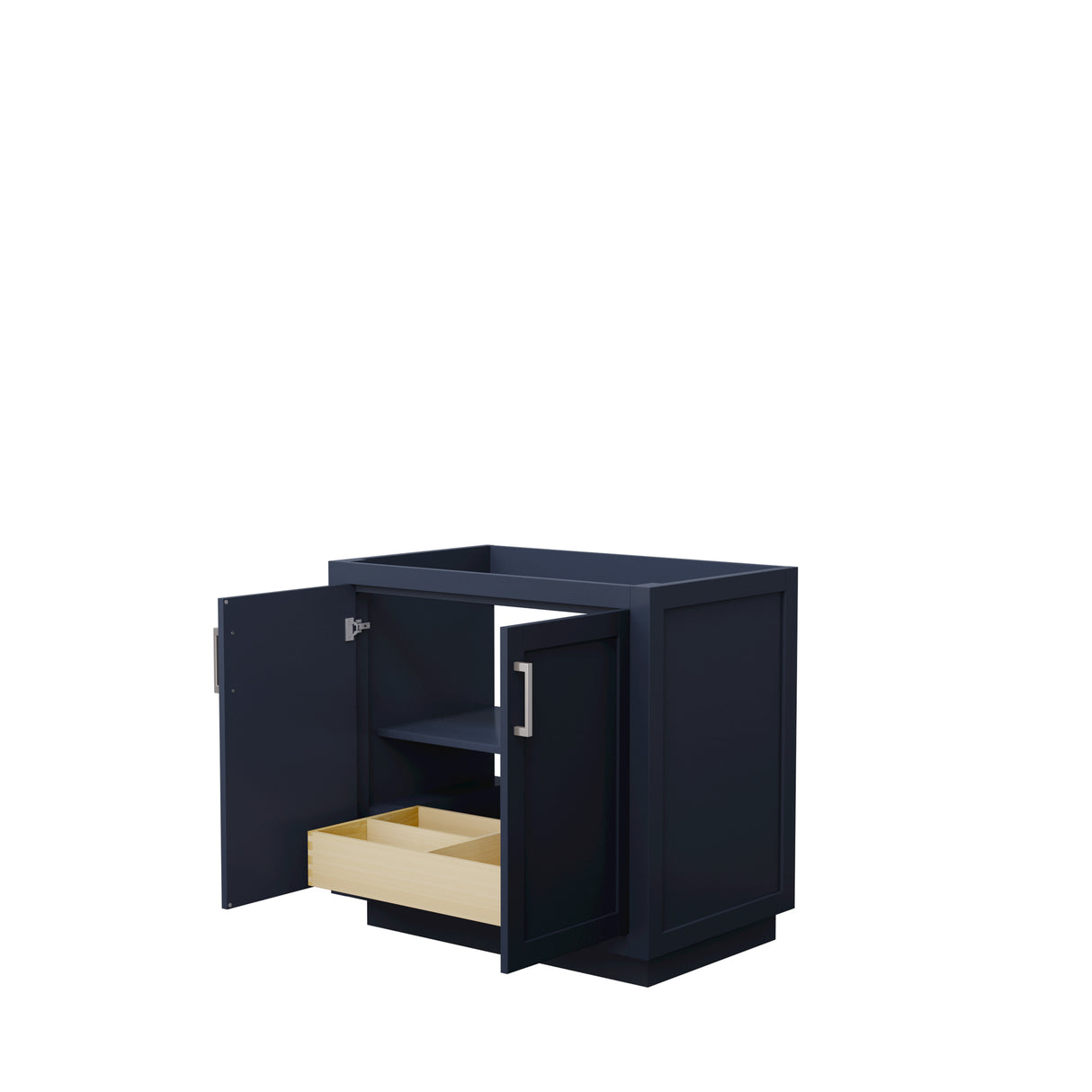 Miranda 36 Inch Single Bathroom Vanity in Dark Blue No Countertop No Sink Brushed Nickel Trim