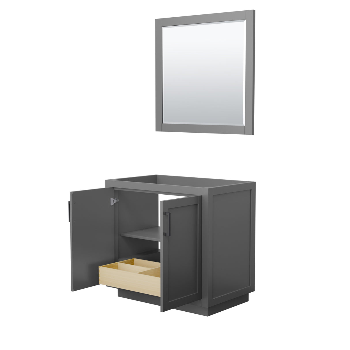 Miranda 36 Inch Single Bathroom Vanity in Dark Gray No Countertop No Sink Matte Black Trim 34 Inch Mirror