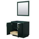 Miranda 36 Inch Single Bathroom Vanity in Green No Countertop No Sink Brushed Gold Trim 34 Inch Mirror