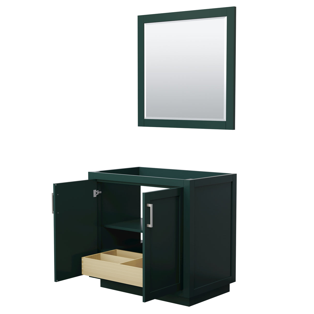 Miranda 36 Inch Single Bathroom Vanity in Green No Countertop No Sink Brushed Nickel Trim 34 Inch Mirror