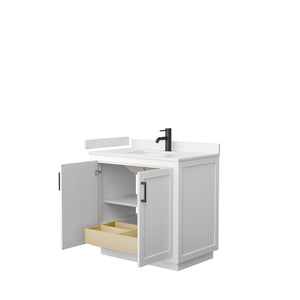Miranda 36 Inch Single Bathroom Vanity in White Carrara Cultured Marble Countertop Undermount Square Sink Matte Black Trim