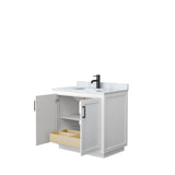 Miranda 36 Inch Single Bathroom Vanity in White White Carrara Marble Countertop Undermount Square Sink Matte Black Trim
