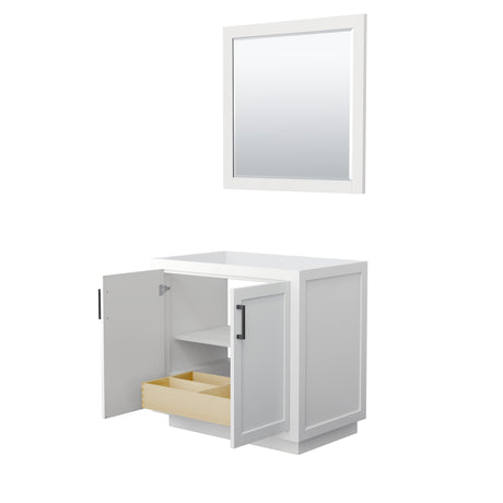 Miranda 36 Inch Single Bathroom Vanity in White No Countertop No Sink Matte Black Trim 34 Inch Mirror