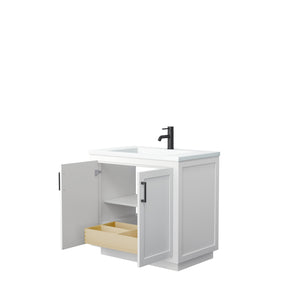 Miranda 36 Inch Single Bathroom Vanity in White 1.25 Inch Thick Matte White Solid Surface Countertop Integrated Sink Matte Black Trim