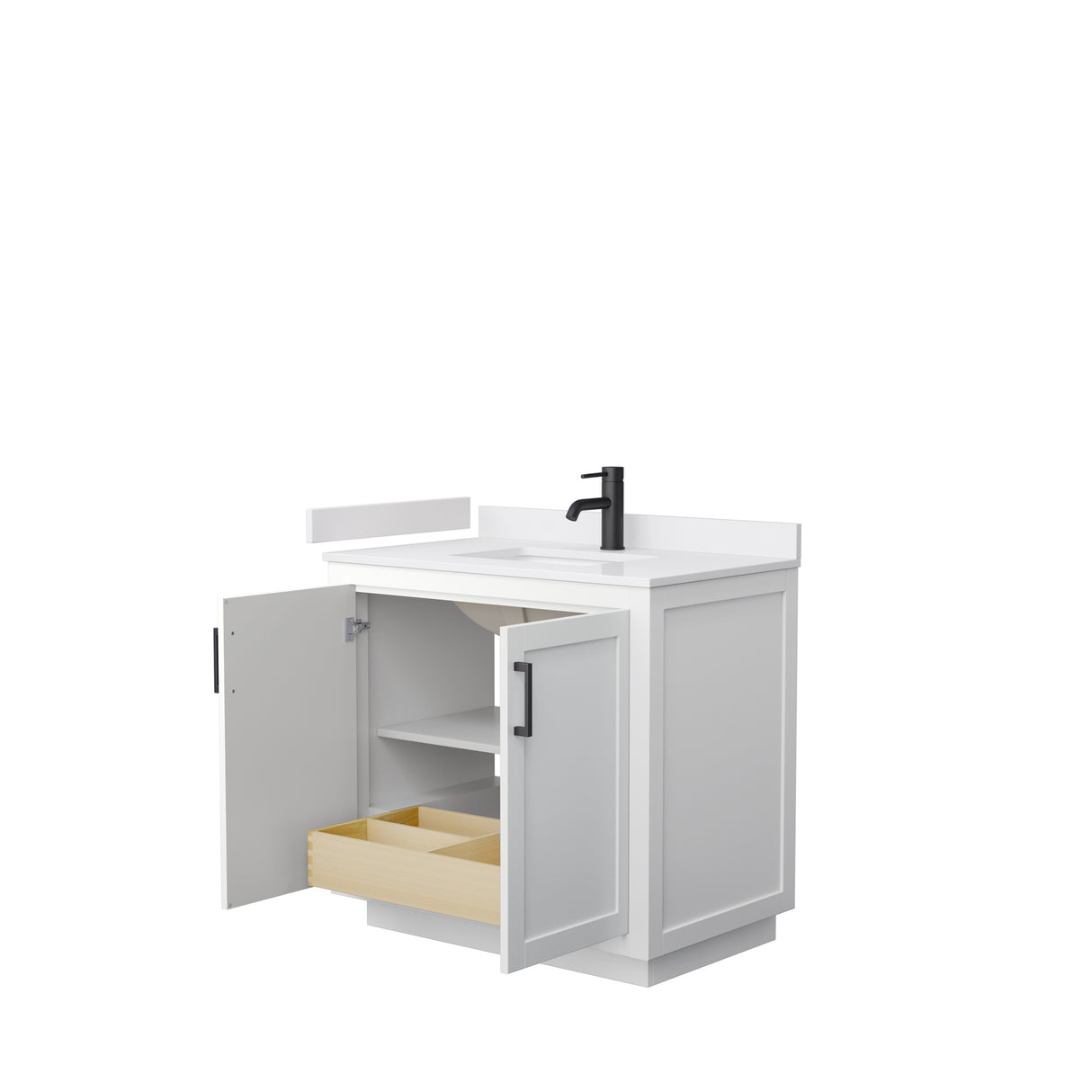 Miranda 36 Inch Single Bathroom Vanity in White White Cultured Marble Countertop Undermount Square Sink Matte Black Trim