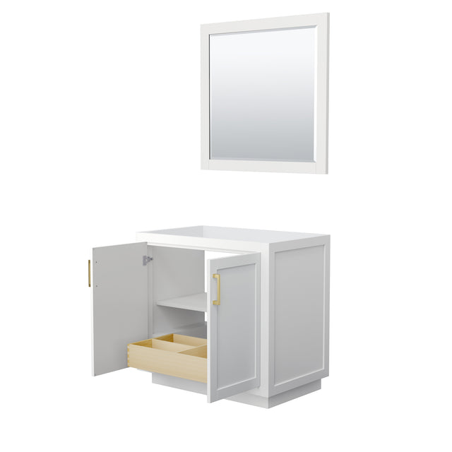Miranda 36 Inch Single Bathroom Vanity in White No Countertop No Sink Brushed Gold Trim 34 Inch Mirror