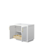Miranda 36 Inch Single Bathroom Vanity in White No Countertop No Sink Brushed Gold Trim