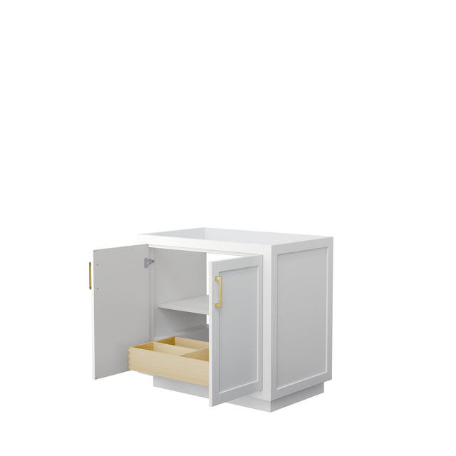 Miranda 36 Inch Single Bathroom Vanity in White No Countertop No Sink Brushed Gold Trim