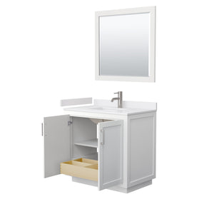 Miranda 36 Inch Single Bathroom Vanity in White White Cultured Marble Countertop Undermount Square Sink Brushed Nickel Trim 34 Inch Mirror