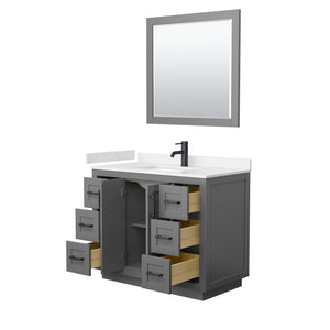 Miranda 42 Inch Single Bathroom Vanity in Dark Gray Carrara Cultured Marble Countertop Undermount Square Sink Matte Black Trim 34 Inch Mirror