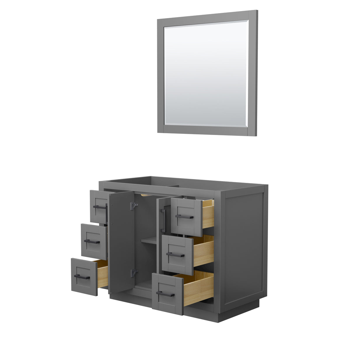 Miranda 42 Inch Single Bathroom Vanity in Dark Gray No Countertop No Sink Matte Black Trim 34 Inch Mirror