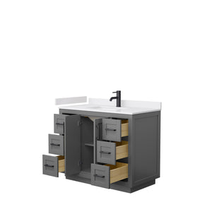Miranda 42 Inch Single Bathroom Vanity in Dark Gray White Cultured Marble Countertop Undermount Square Sink Matte Black Trim
