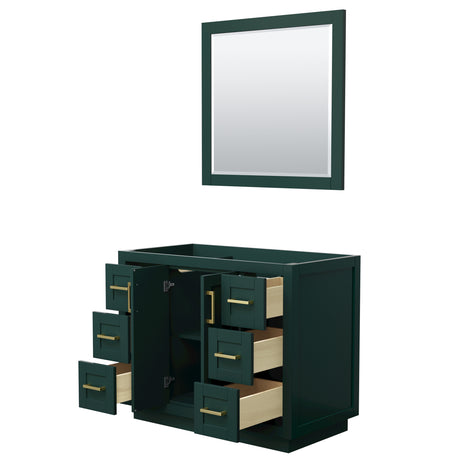 Miranda 42 Inch Single Bathroom Vanity in Green No Countertop No Sink Brushed Gold Trim 34 Inch Mirror