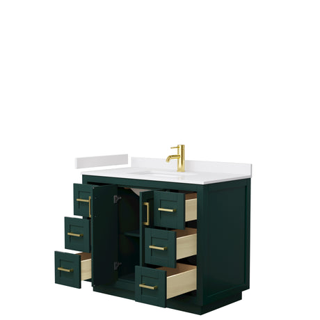 Miranda 42 Inch Single Bathroom Vanity in Green White Cultured Marble Countertop Undermount Square Sink Brushed Gold Trim