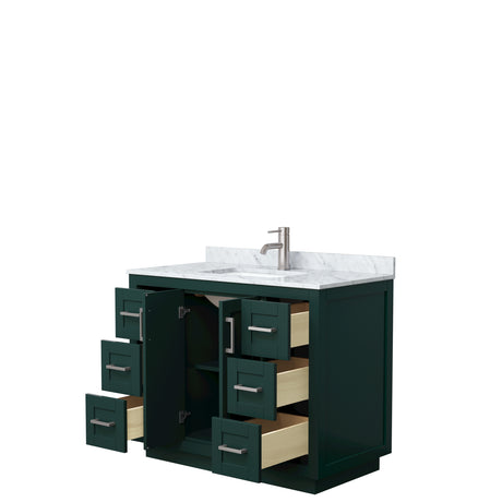 Miranda 42 Inch Single Bathroom Vanity in Green White Carrara Marble Countertop Undermount Square Sink Brushed Nickel Trim
