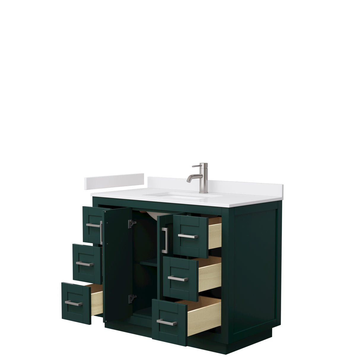 Miranda 42 Inch Single Bathroom Vanity in Green White Cultured Marble Countertop Undermount Square Sink Brushed Nickel Trim