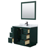 Miranda 42 Inch Single Bathroom Vanity in Green White Carrara Marble Countertop Undermount Square Sink Matte Black Trim 34 Inch Mirror