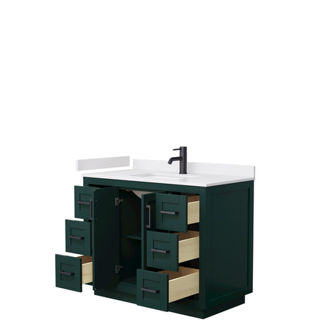 Miranda 42 Inch Single Bathroom Vanity in Green White Cultured Marble Countertop Undermount Square Sink Matte Black Trim