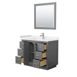 Miranda 42 Inch Single Bathroom Vanity in Dark Gray Carrara Cultured Marble Countertop Undermount Square Sink Brushed Nickel Trim 34 Inch Mirror