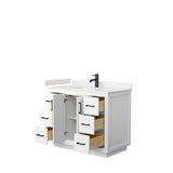 Miranda 42 Inch Single Bathroom Vanity in White Carrara Cultured Marble Countertop Undermount Square Sink Matte Black Trim