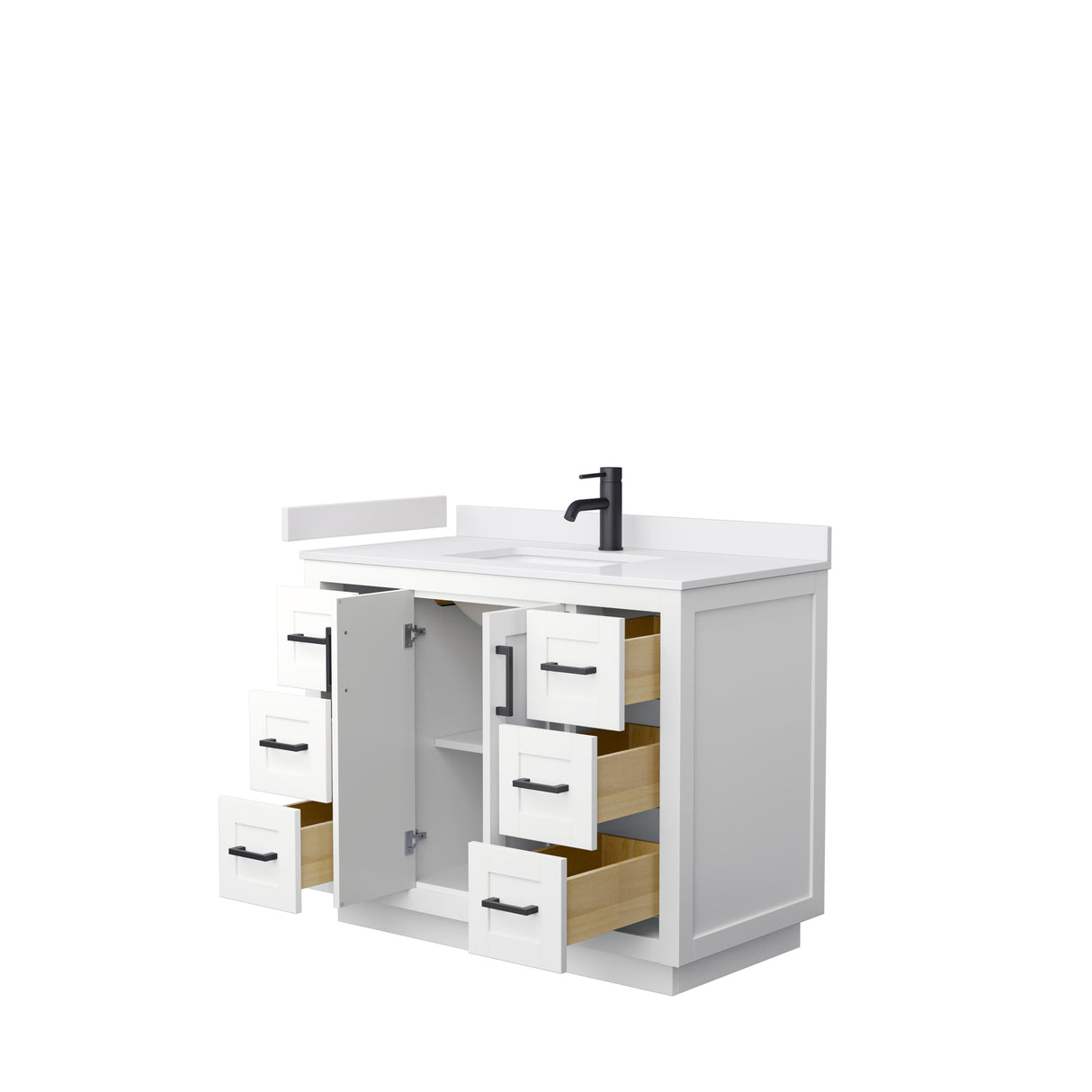 Miranda 42 Inch Single Bathroom Vanity in White White Cultured Marble Countertop Undermount Square Sink Matte Black Trim