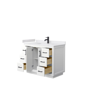 Miranda 42 Inch Single Bathroom Vanity in White White Cultured Marble Countertop Undermount Square Sink Matte Black Trim