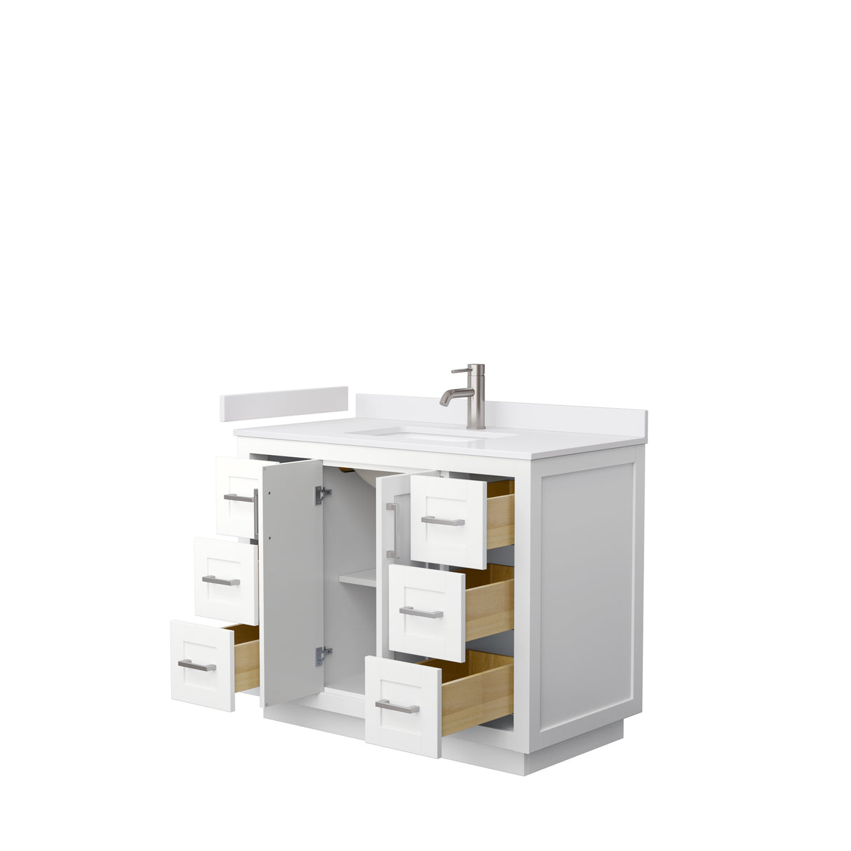 Miranda 42 Inch Single Bathroom Vanity in White White Cultured Marble Countertop Undermount Square Sink Brushed Nickel Trim