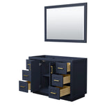 Miranda 48 Inch Single Bathroom Vanity in Dark Blue No Countertop No Sink Brushed Gold Trim 46 Inch Mirror