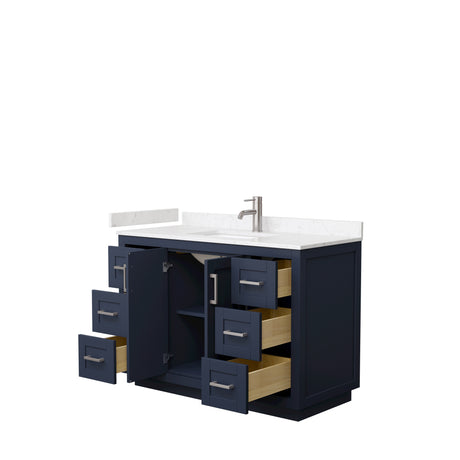 Miranda 48 Inch Single Bathroom Vanity in Dark Blue Carrara Cultured Marble Countertop Undermount Square Sink Brushed Nickel Trim