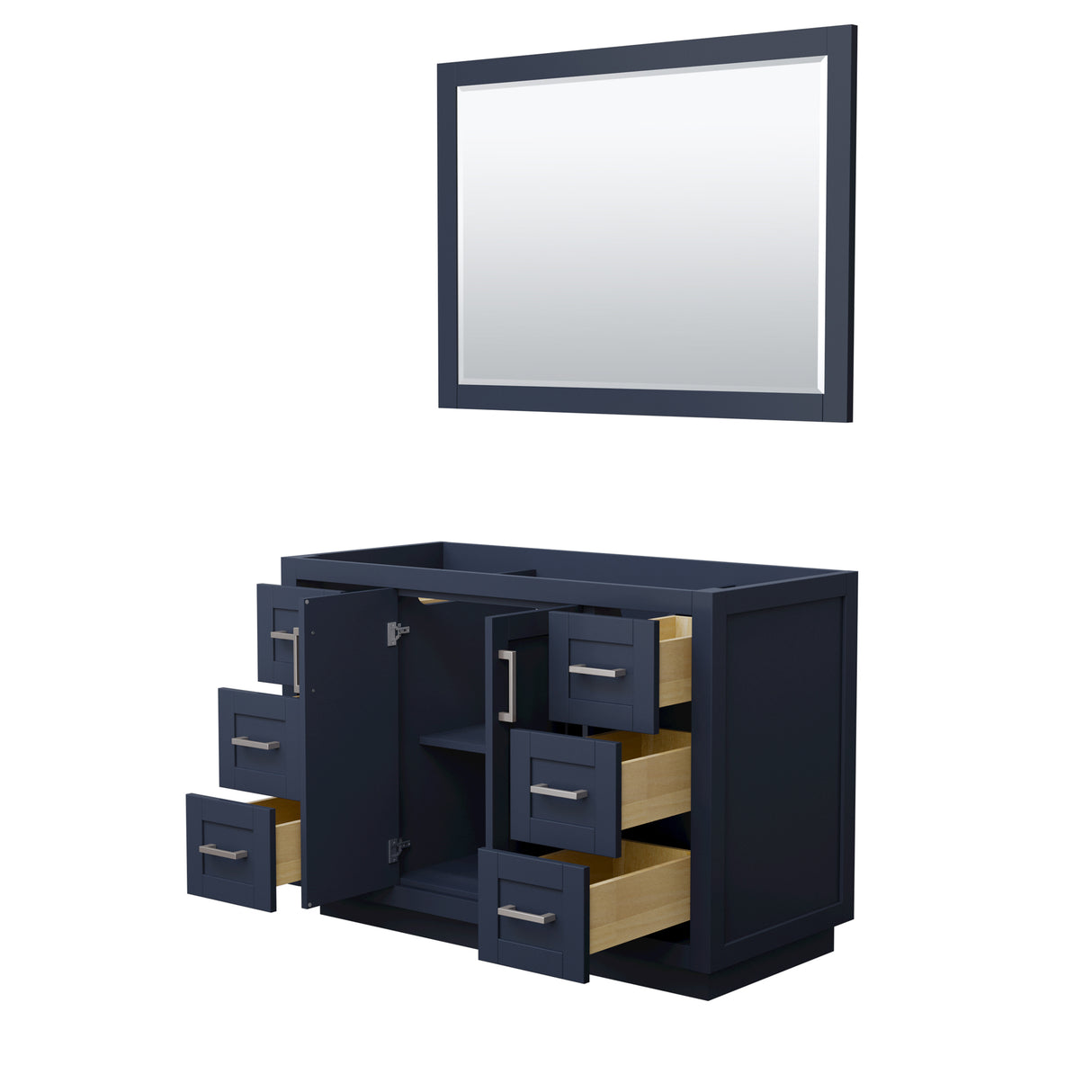 Miranda 48 Inch Single Bathroom Vanity in Dark Blue No Countertop No Sink Brushed Nickel Trim 46 Inch Mirror