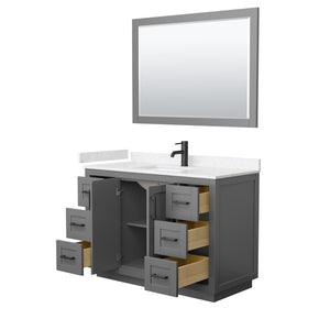 Miranda 48 Inch Single Bathroom Vanity in Dark Gray Carrara Cultured Marble Countertop Undermount Square Sink Matte Black Trim 46 Inch Mirror