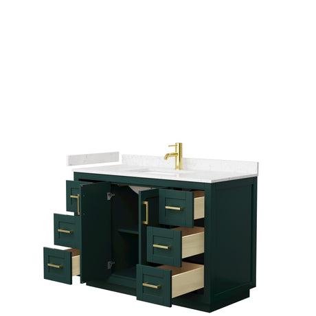 Miranda 48 Inch Single Bathroom Vanity in Green Carrara Cultured Marble Countertop Undermount Square Sink Brushed Gold Trim