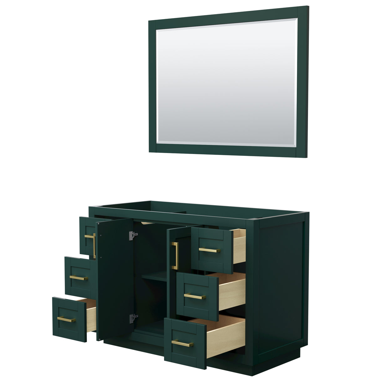 Miranda 48 Inch Single Bathroom Vanity in Green No Countertop No Sink Brushed Gold Trim 46 Inch Mirror