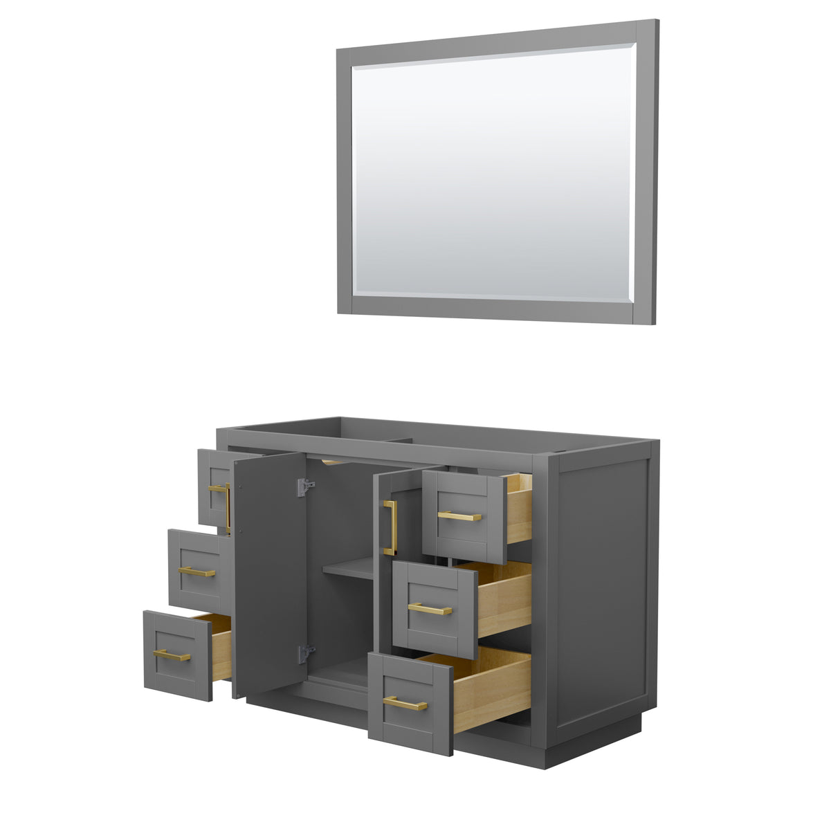 Miranda 48 Inch Single Bathroom Vanity in Dark Gray No Countertop No Sink Brushed Gold Trim 46 Inch Mirror