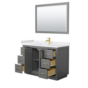 Miranda 48 Inch Single Bathroom Vanity in Dark Gray White Cultured Marble Countertop Undermount Square Sink Brushed Gold Trim 46 Inch Mirror