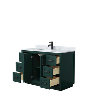 Miranda 48 Inch Single Bathroom Vanity in Green White Carrara Marble Countertop Undermount Square Sink Matte Black Trim