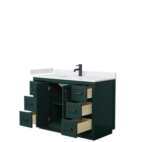 Miranda 48 Inch Single Bathroom Vanity in Green White Cultured Marble Countertop Undermount Square Sink Matte Black Trim