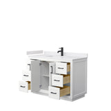 Miranda 48 Inch Single Bathroom Vanity in White White Cultured Marble Countertop Undermount Square Sink Matte Black Trim